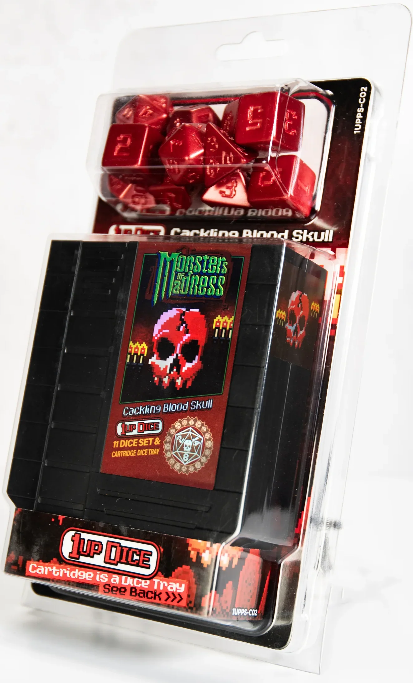 1UP Dice Cackling Blood Skull | RPG Polyhedral Dice Set | Infinite Black - Image 2