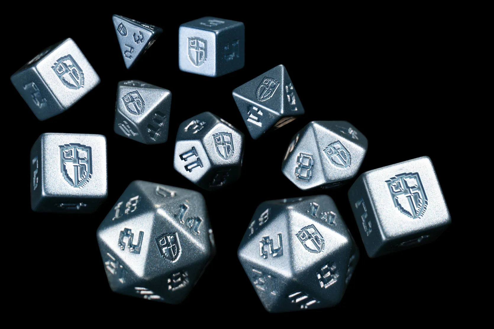 1UP Dice Radiant Silver Shield | RPG Polyhedral Dice Set | Infinite Black - Image 4