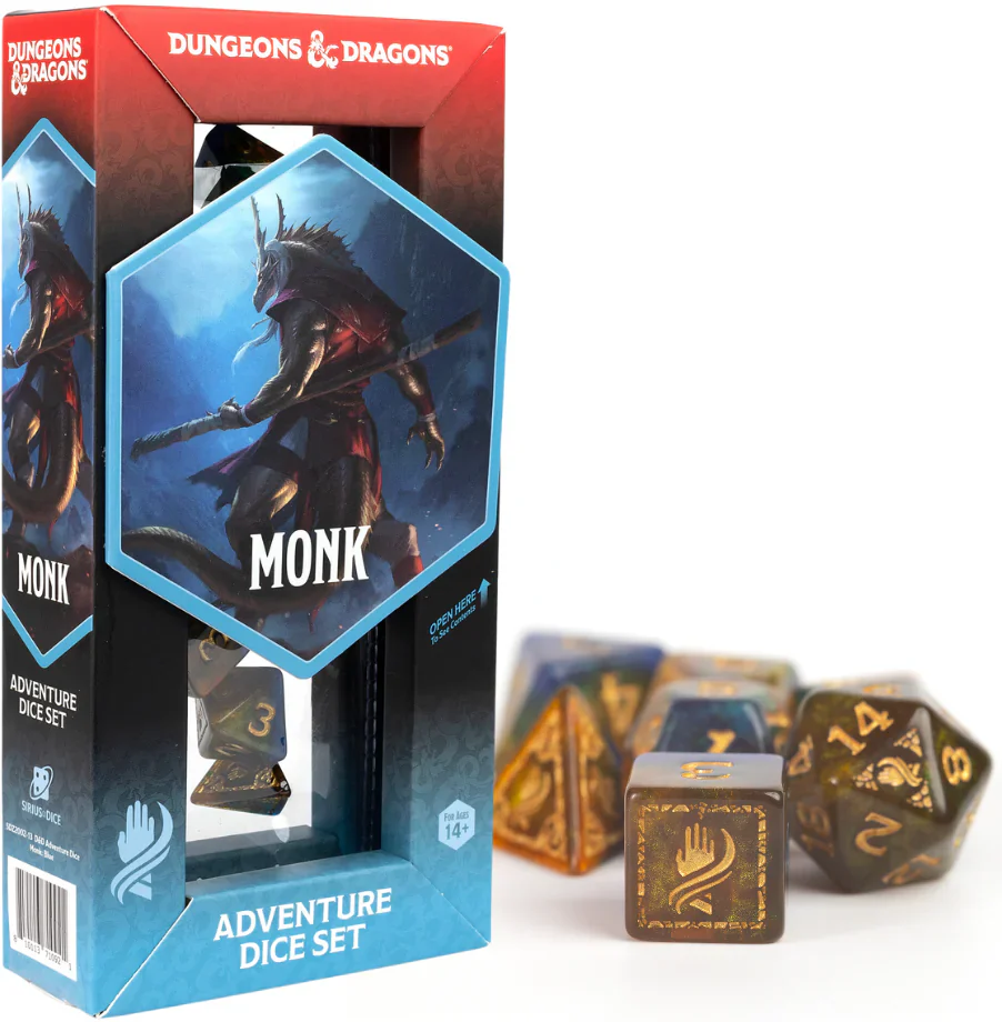 DND ADVENTURE DICE MONK: BLUE/GOLD | Sirius Dice