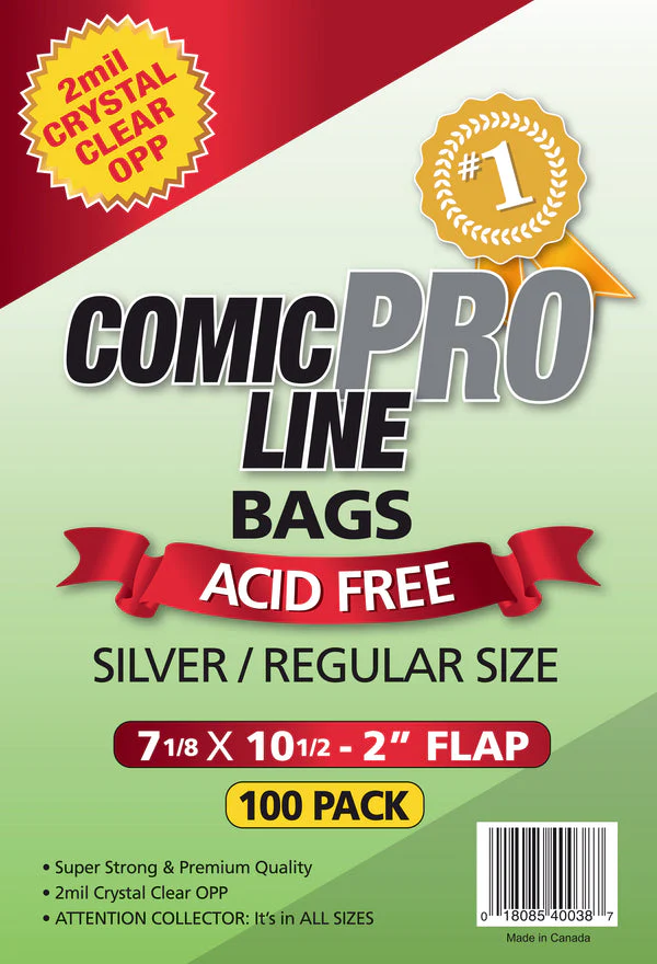 Silver/Regular Comic Bags - 7 1/8” x 10 1/2" with 2" flap (ComicProLine)
